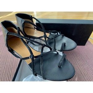 L.A.M.B. (Gwen Stefani) Quint Black Suede Strapy Flat Sandals Size 7.5